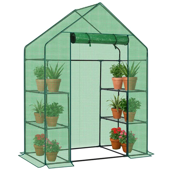 Mini Walk-in Greenhouse with PE Cover, 4-Shelf Indoor Outdoor