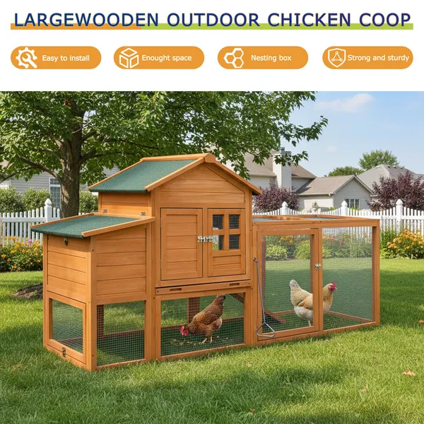 80" Chicken Coop with Nest Box and Removable Tray, Hen House