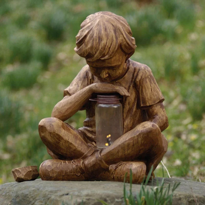 Creative Prodigy Statue Garden Decoration Resin Crafts Brown