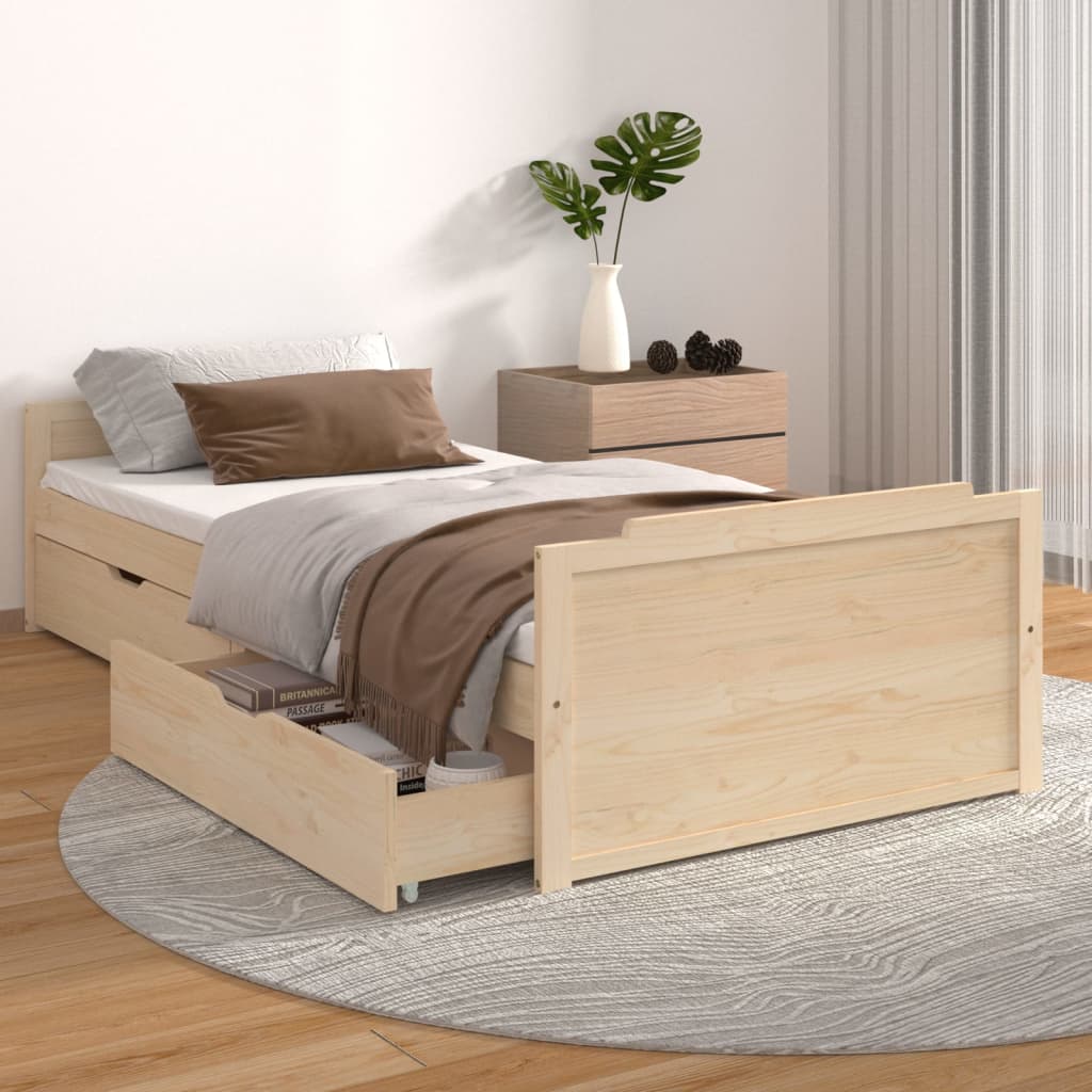 solid wood bed with drawers, pine;   solid wood bed with White
