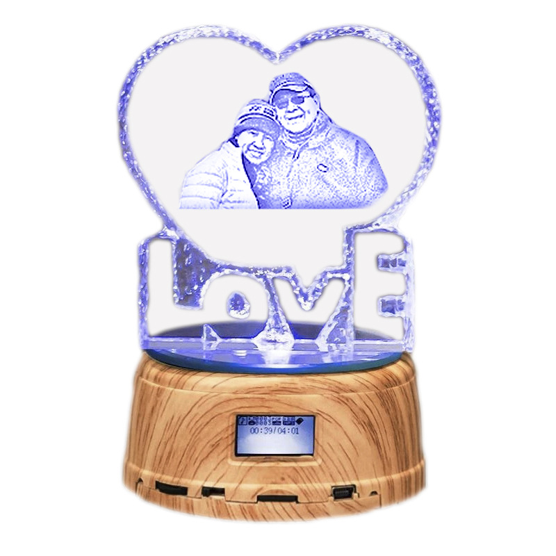 Personalized Gifts Crystal Photo Night Lamp Bluetooth Rotating Color Changing Music Player 3D Inner Carved Cstyle