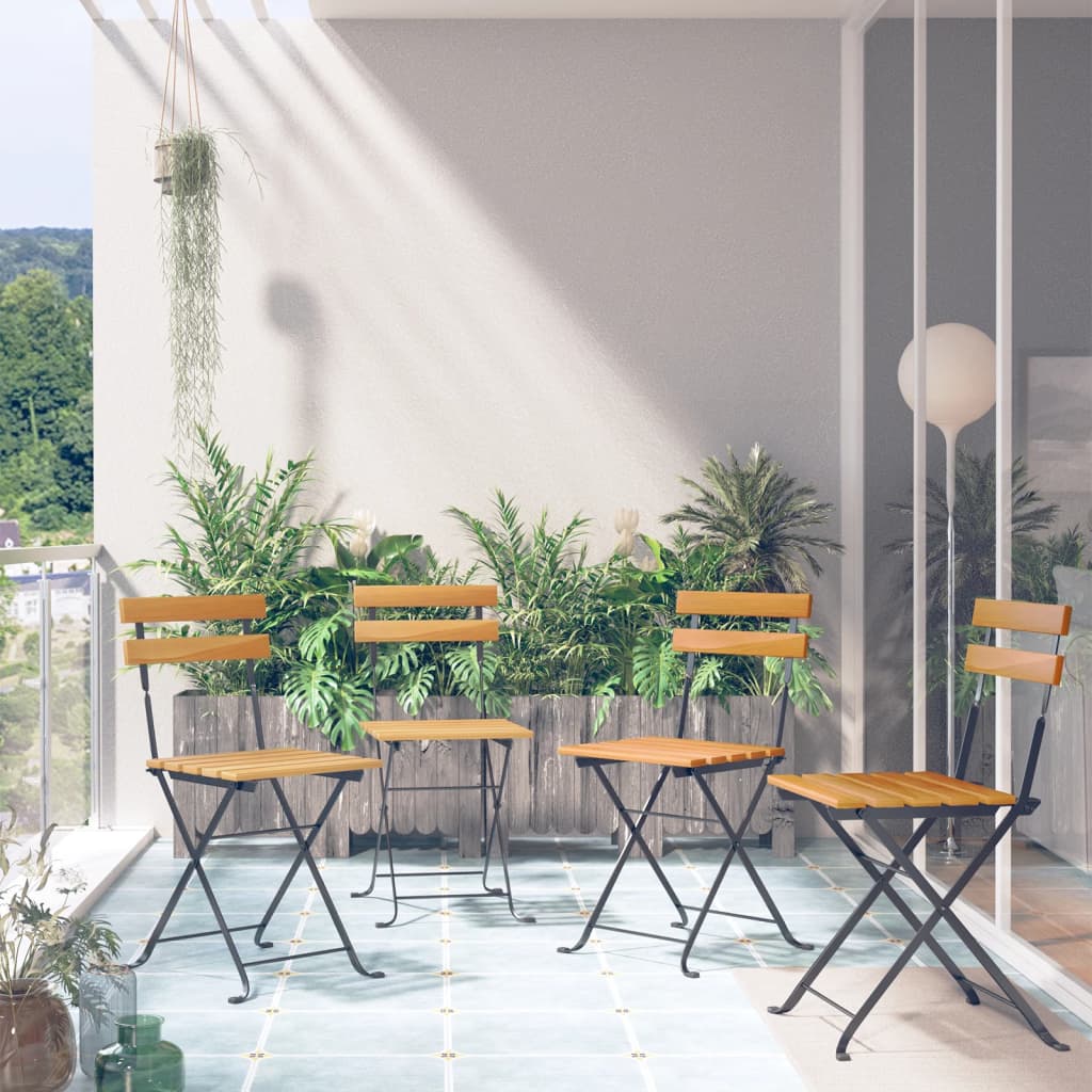 Folding Bistro Chairs, Set of 4, Solid Acacia Wood BlACK 1