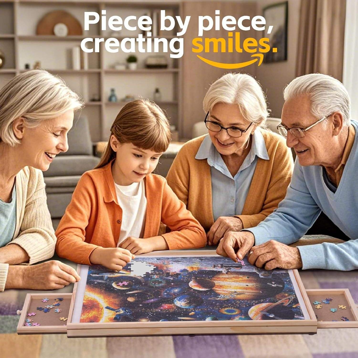 Polished Wooden Jigsaw Puzzle Table With Drawer Cover Bracket plus rotation 1500 pieces