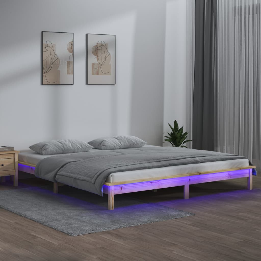 solid wood bed with LEDs   solid wood bed with LEDs 160 x 200 cm Nature