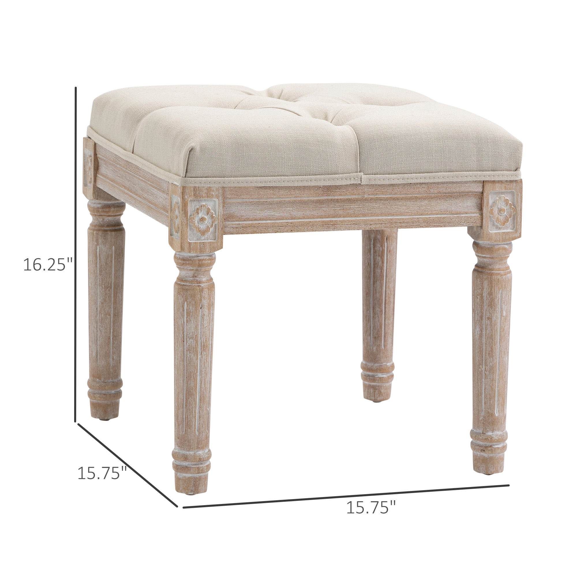 Ottoman Bench Vintage Footrest w/ Button Tufted Seat 540x150x420 mm Beige
