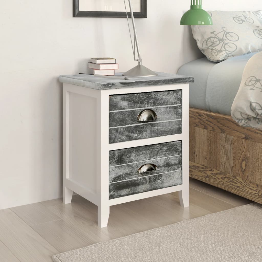 bedside tables, 2 pieces, with 2 drawers and White and Grey 1
