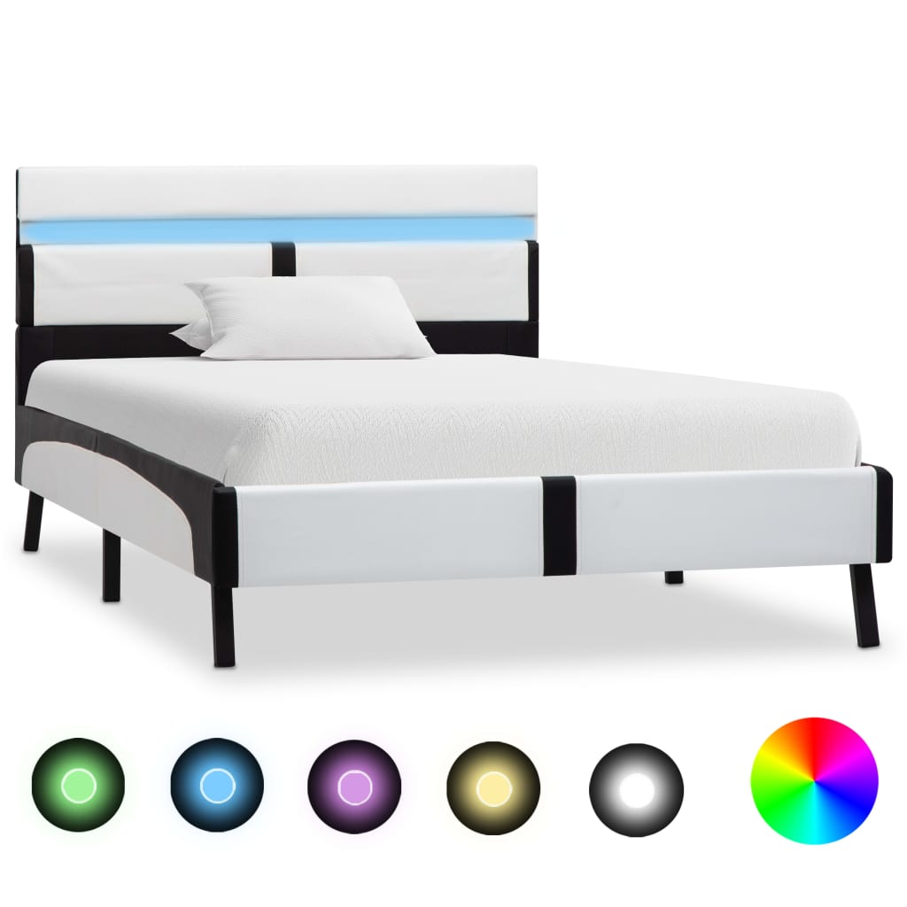 bed frame with LED and faux leather 90×200 cm 90 x 200 cm White and black