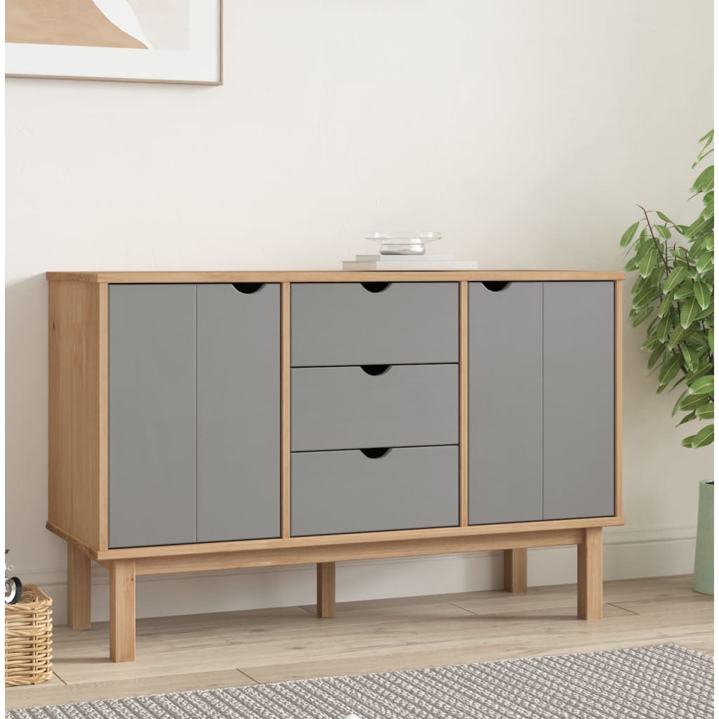 Sideboard OTTA & 113.5x Solid Pine Wood Brown and grey