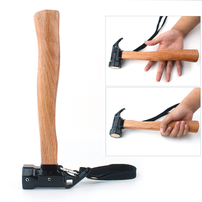 Hammer Copper Outdoor Tent With Wooden Handle Anti-slip Rope Brass Camping Hammer for Pulling Tent Nail Peg Survival Tool BlACK