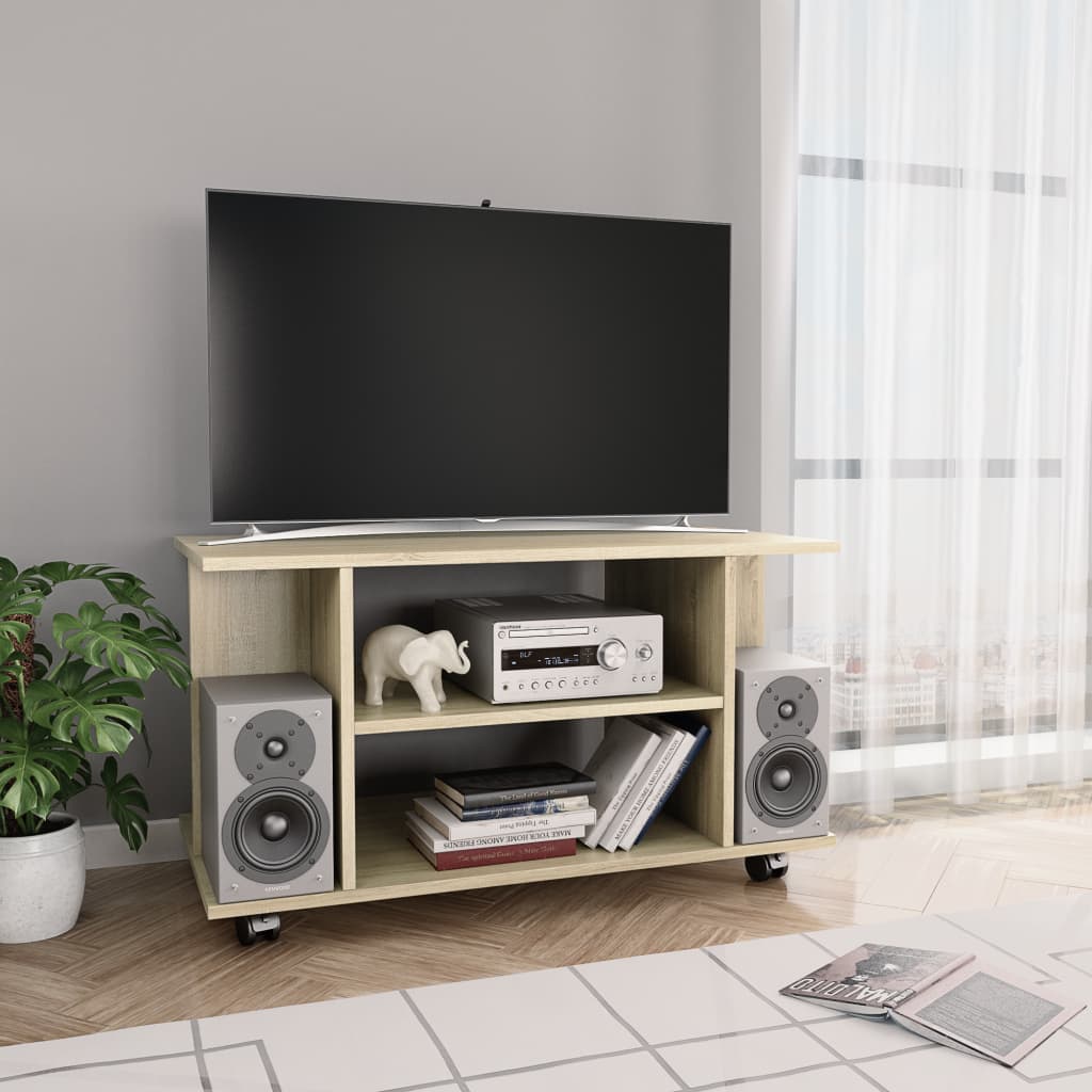 TV cabinet with wheels, Sonoma oak, 80x, engineered wood, Sonoma oak