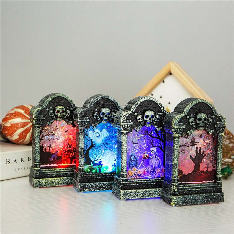 Halloween Luminous Scary Tombstone Shape Glowing LED Night Light Desktop Ornaments Resin Statue Halloween Decoration Scary Props Pumpkin